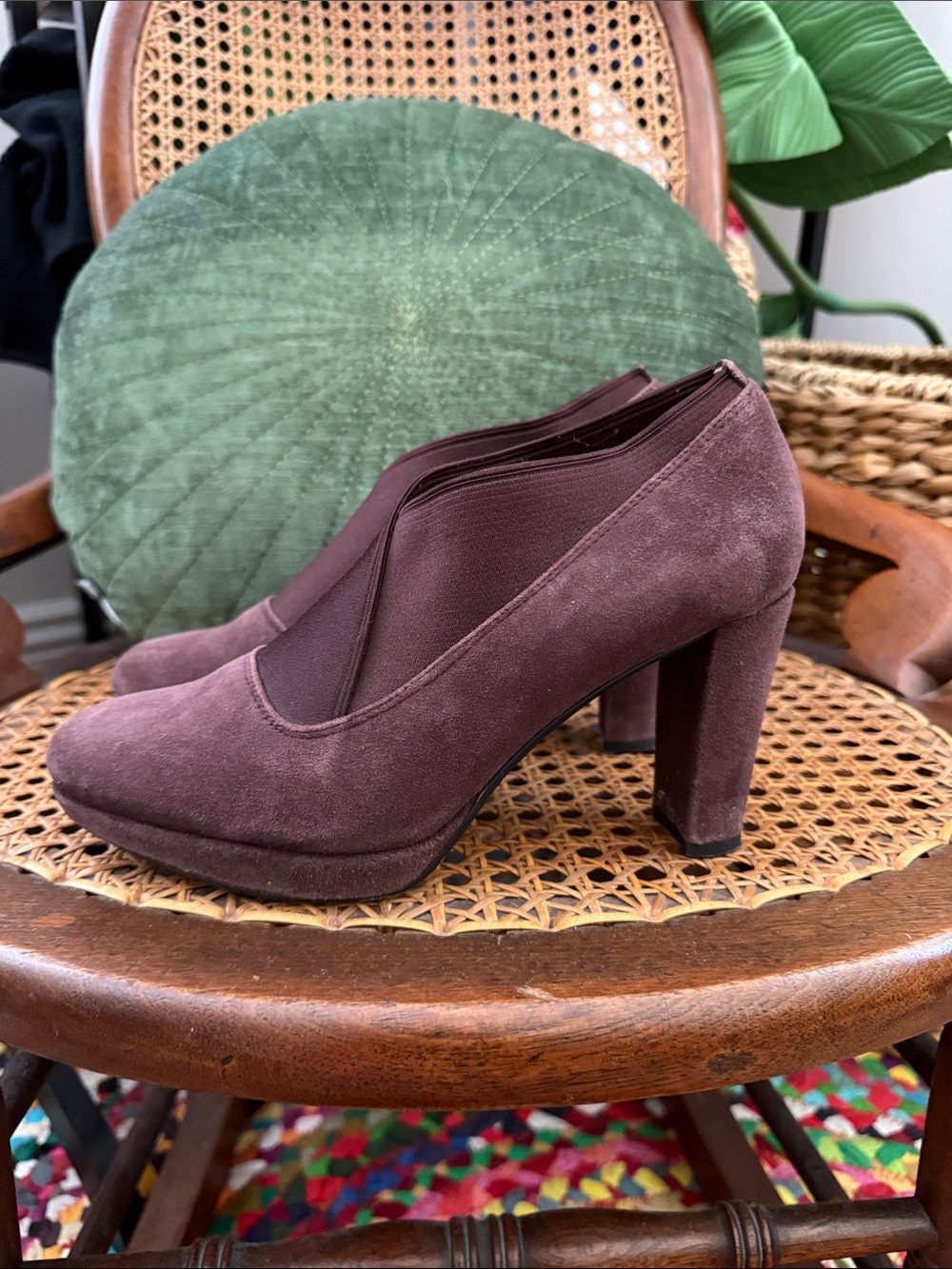 Clarks Narrative Kendra Mix Aubergine Suede Shootie Bootie Platform Heels